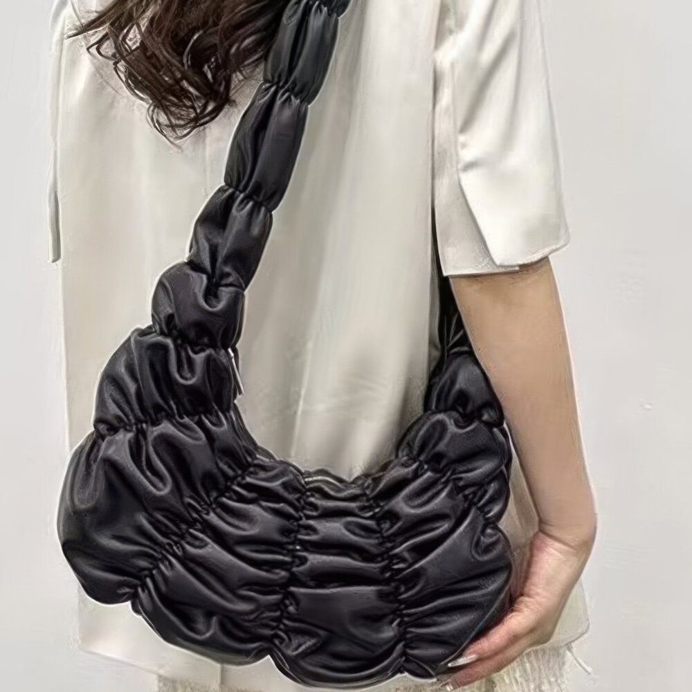 Pleated Faux Leather Crossbody Bag